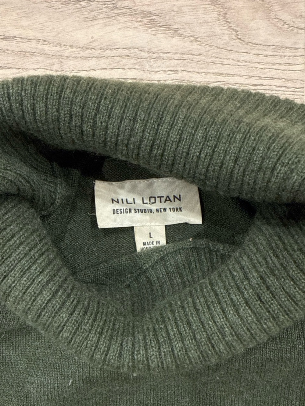 Nili Lotan Olive Green Ribbed Turtleneck Sweater